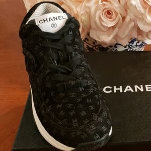 Chanel Suede Calfskin Printed CC Sneakers size 37.5